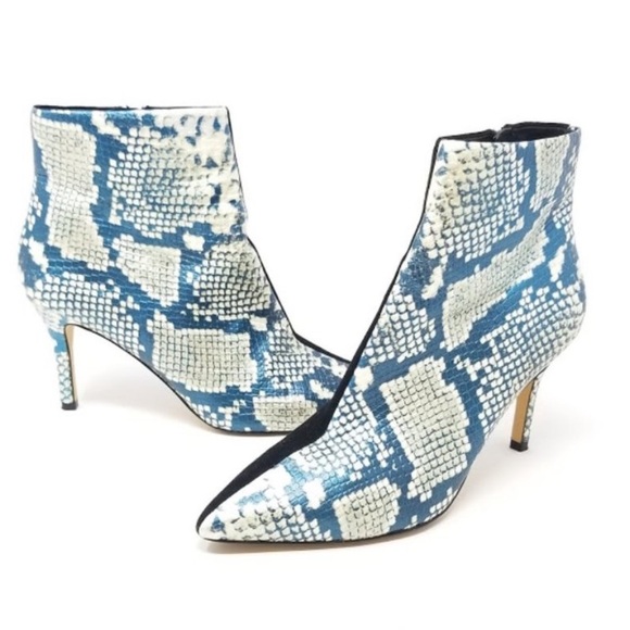 Something Navy Elisa Blue White Black Color Block Snakeskin Leather Bootie Sz 7 - Picture 1 of 8